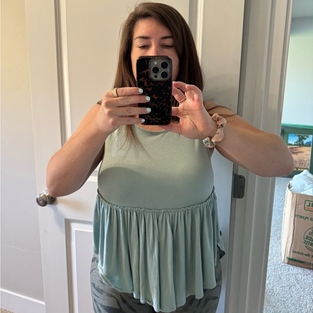 Cherish Green Sleeveless Pleated Tank Top
